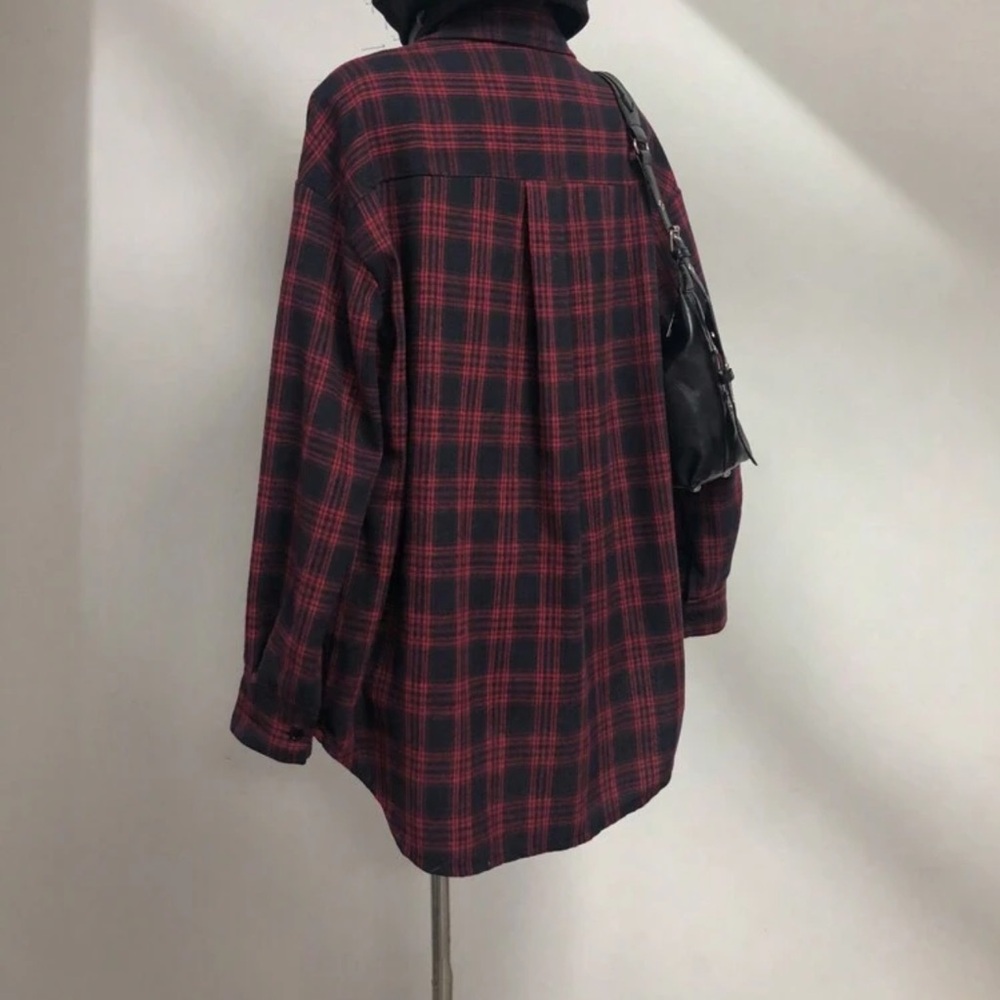 Red and Black Plaid Button-Up Shirt